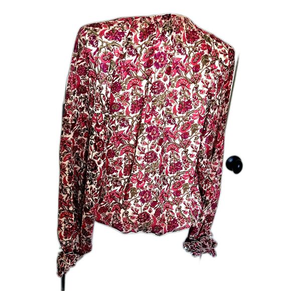 NWOT Express Blouse Elastic Waist Floral Fully Lined Gathered Sleeves Size M - Picture 2 of 7